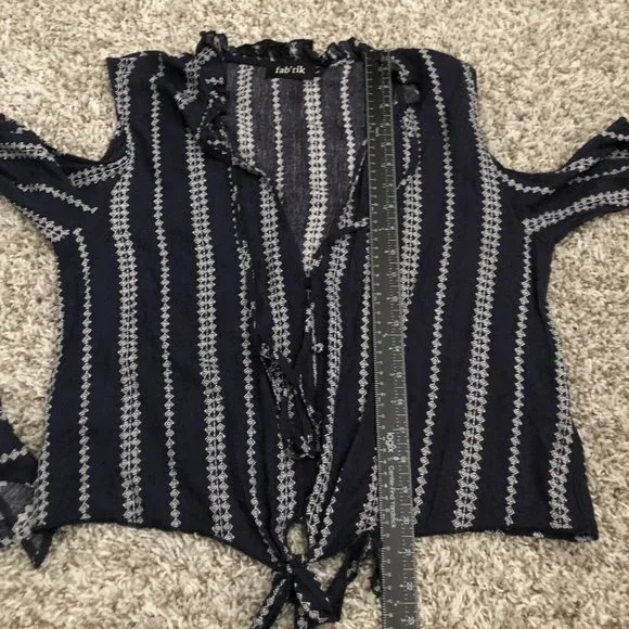 Fab’ Rik long sleeve cold shoulder tie waist blouse top Bell Sleeve Size Large - Picture 2 of 10